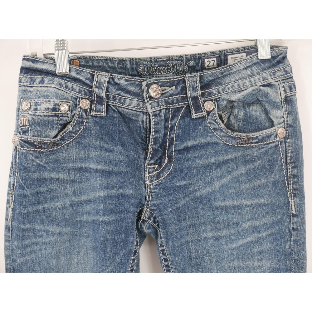 Miss Me Signature Boot Jeans Blue Bootcut Wing Embroidered Women's 27 27x34